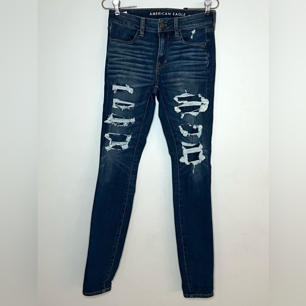 American Eagle Womens Distressed Hi-Rise Jeggings Jeans Sz 4 Long